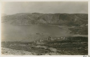 Image: View of Nain Harbor with Bowdoin at anchor from mountain back of Nain